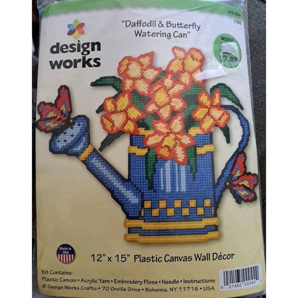 Sealed Pkg Design Works DAFFODIL & BUTTERFLY WATERING CAN Plastic Canvas Kit USA